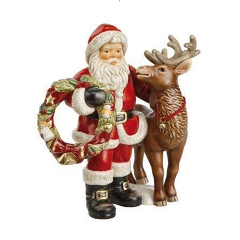 Babbo Natale con ghirlanda e renna in porcellana GOEBEL