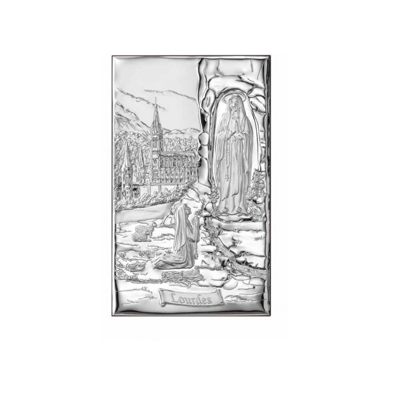 Quadretto Madonna di Lourdes in lastra d'argento