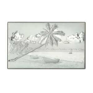 Quadro paesaggio marino in argento e retro legno
