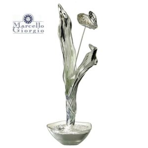 Vaso in resina argentata modello Ikebana con vasetto vetro monofiore