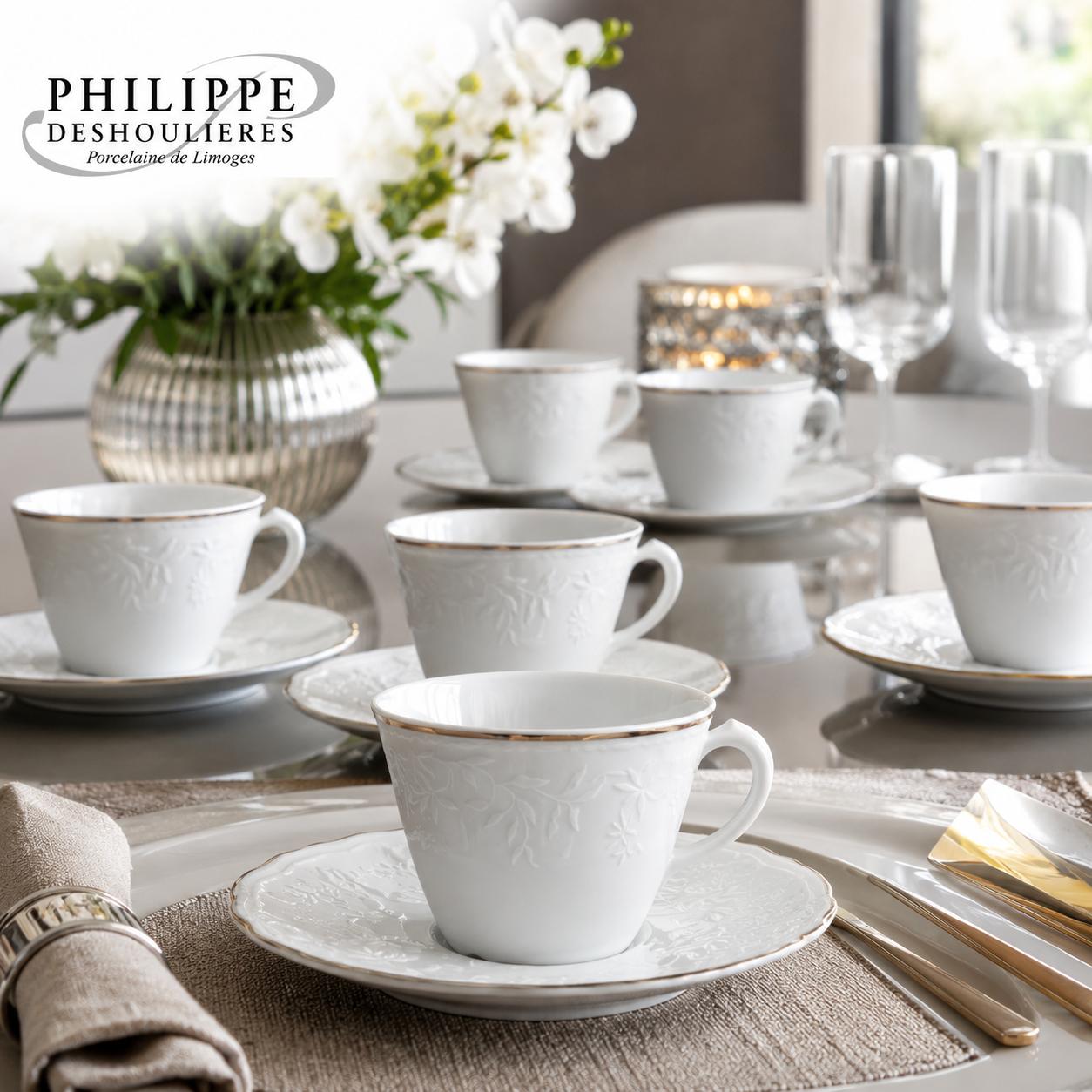 Servizio da 12 Tazzine Caffè Philippe Deshoulières in Porcellana di Limoges