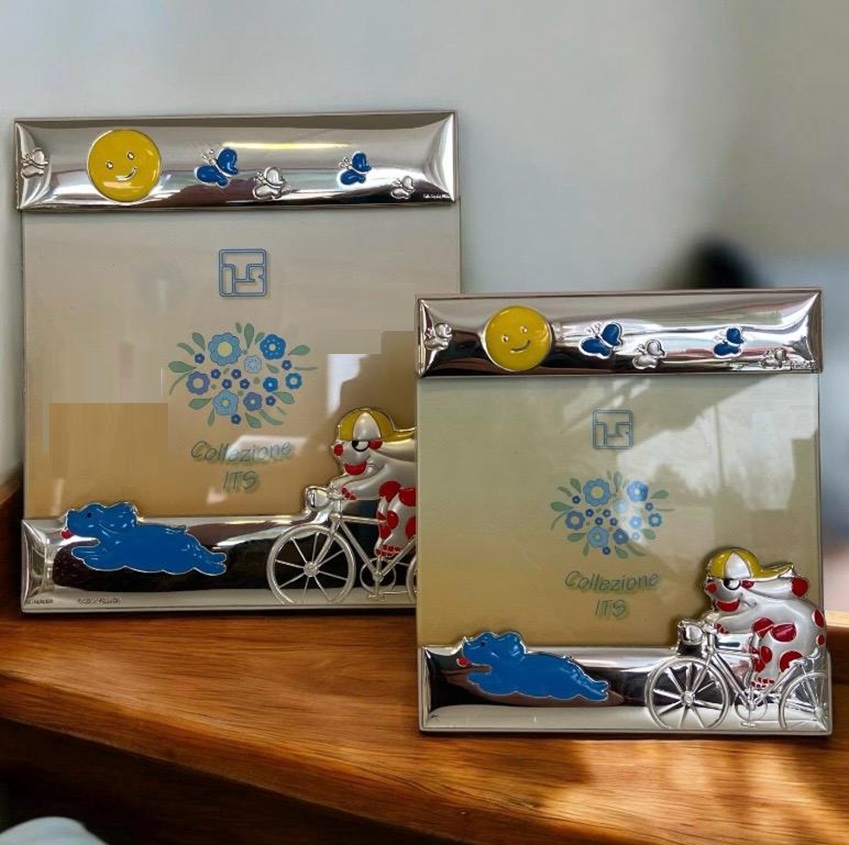 Portafoto PIMPA in argento smaltato con retro legno rosa