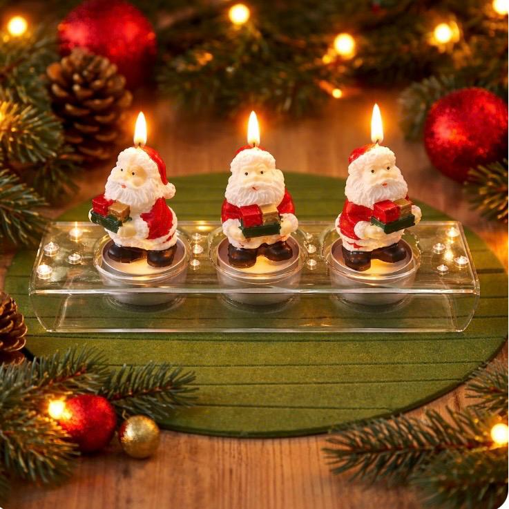Porta candele Natalizio con candele Babbo Natale