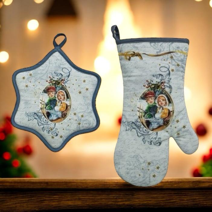 Set Natale Goebel Guantone da Forno e Presina a Stella in Puro Cotone - Decoro Vintage
