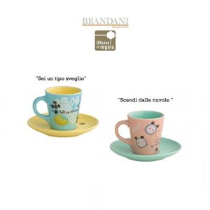 Set 2 tazzine caffè con piattino colorate con frasi BRANDANI