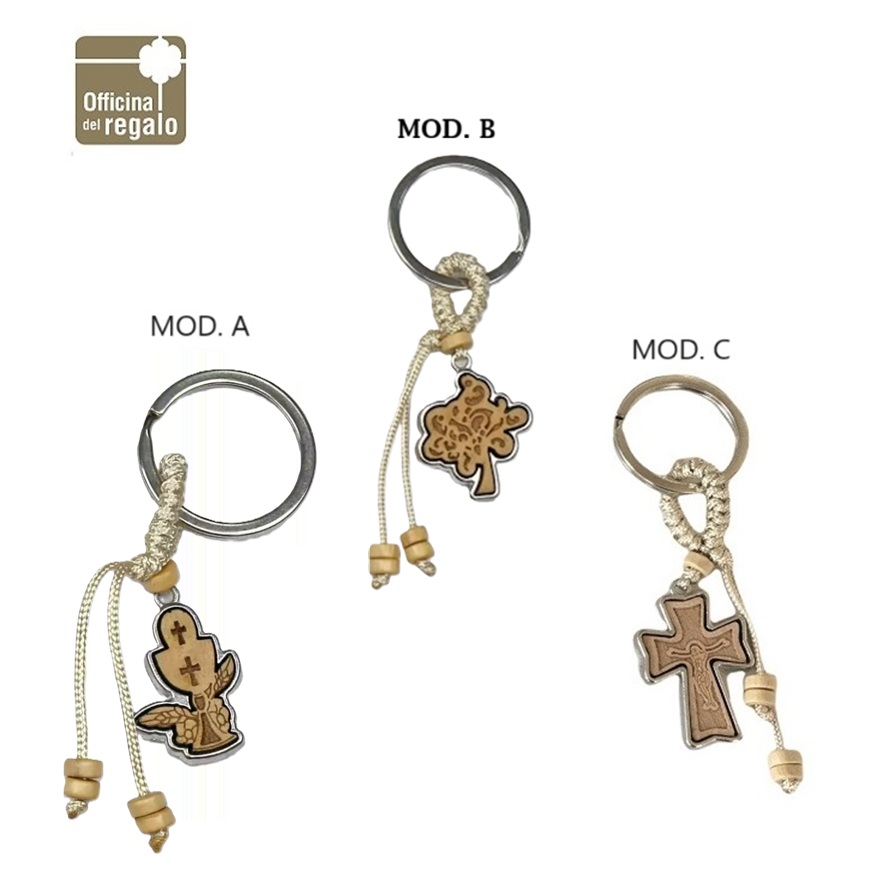 Portachiavi in legno e metallo con corda