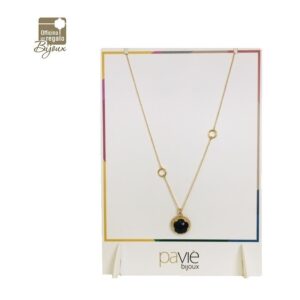 Collana lunga dorata con ciondolo Cabochon fiore color nero PAVIE' BIJOUX