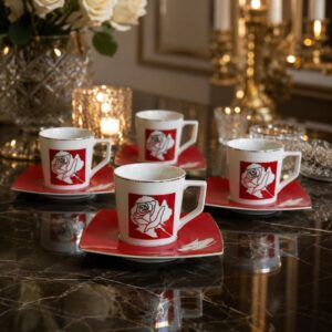 Servizio 6 Tazzine da Caffè Limoges bordo platino decoro rosso