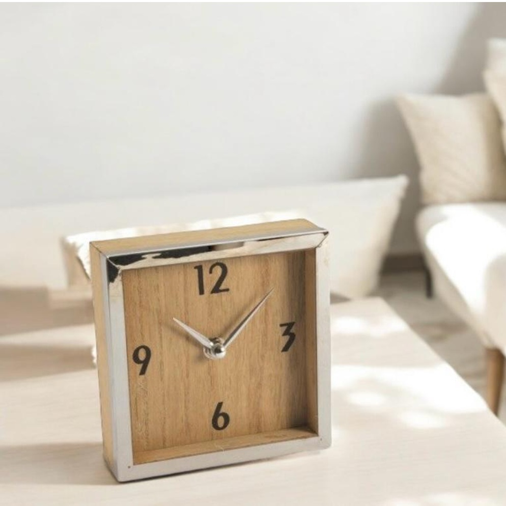 Orologio quadrato in legno e metallo