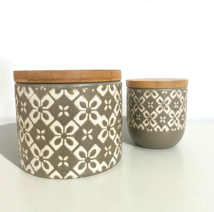 Barattoli in ceramica con coperchio in legno Linea Mikonos
