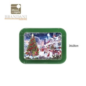 Vassoio in metallo laccato verde con decori Natalizi Christmas BRANDANI