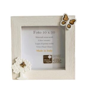 Portafoto in legno bianco con Albero della Vita e farfalla in gesso e legno Bomboniere