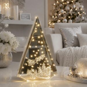 Lampada in vetro con LED e decorazione natalizia