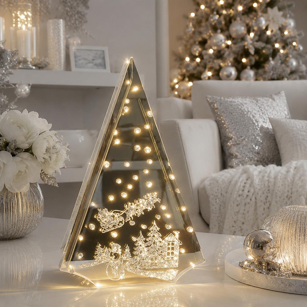 Lampada in vetro con LED e decorazione natalizia