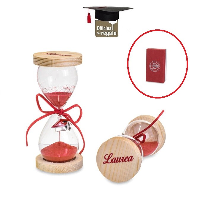 Clessidra Sabbia Rossa con ciondolo Tocco smaltato Laurea Bomboniere