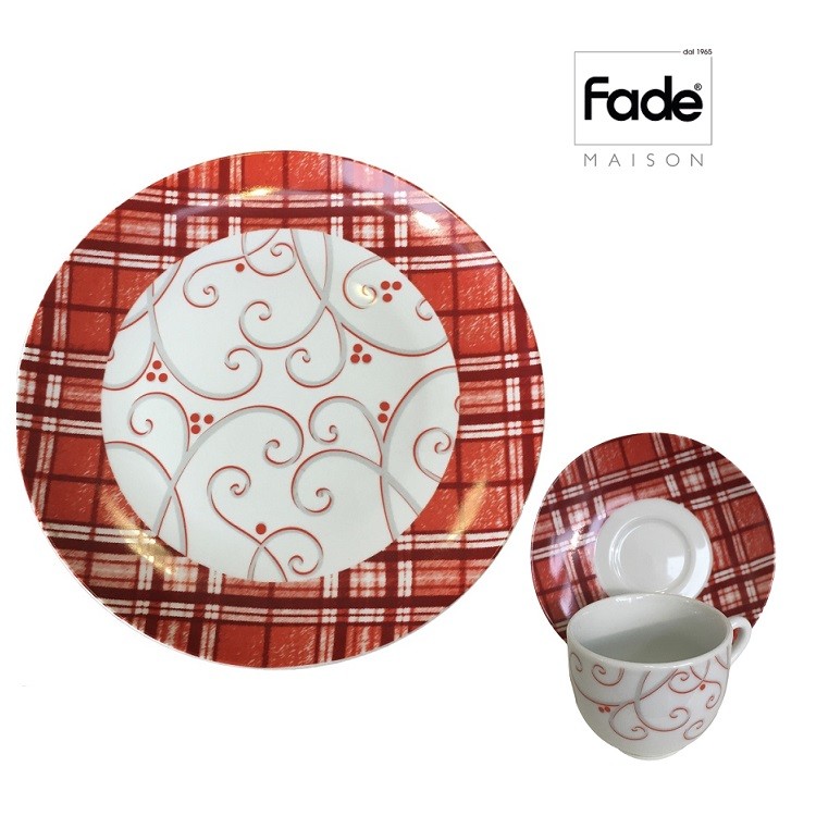 Servizio 6 Tazzine Caffè con Piatto Dolce in porcellana FADE