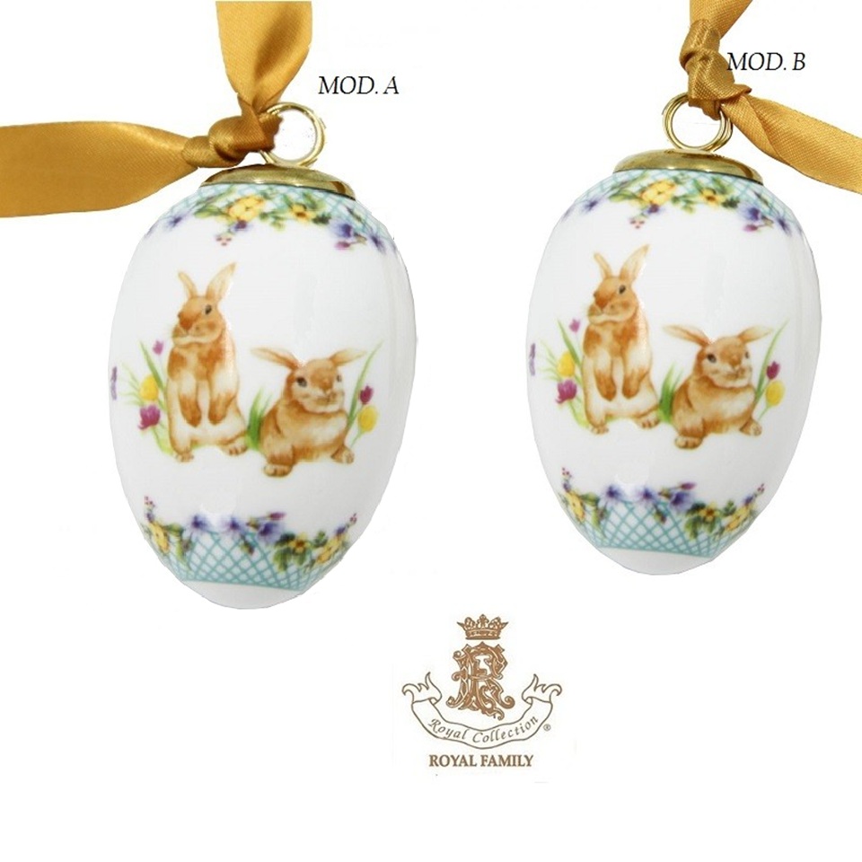 Uova in pregiata porcellana con decoro coniglietti e fiori Royal Family
