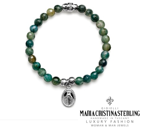Bracciale  elastico DONNA in Argento 925‰ con Agata Muschiata Linea My Saint