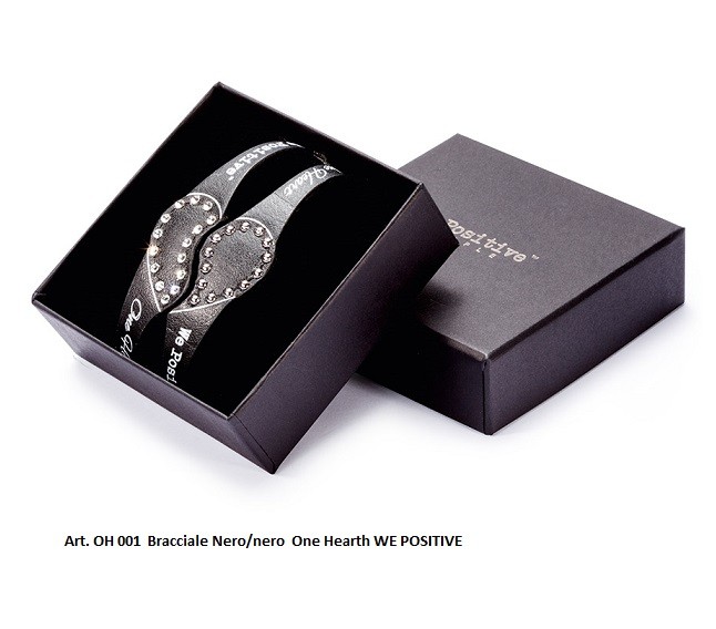 Bracciale One Hearth nero in pelle WE POSITIVE