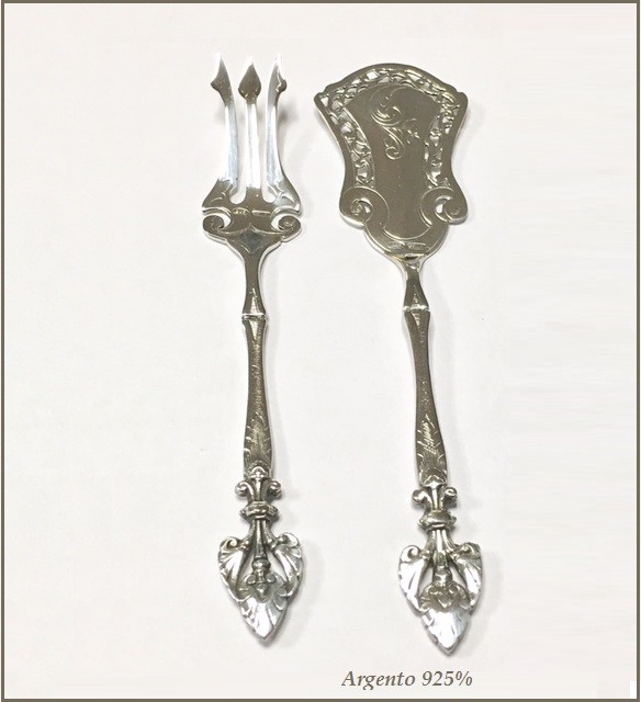 Set paletta e forchetta antipasto in argento 925%