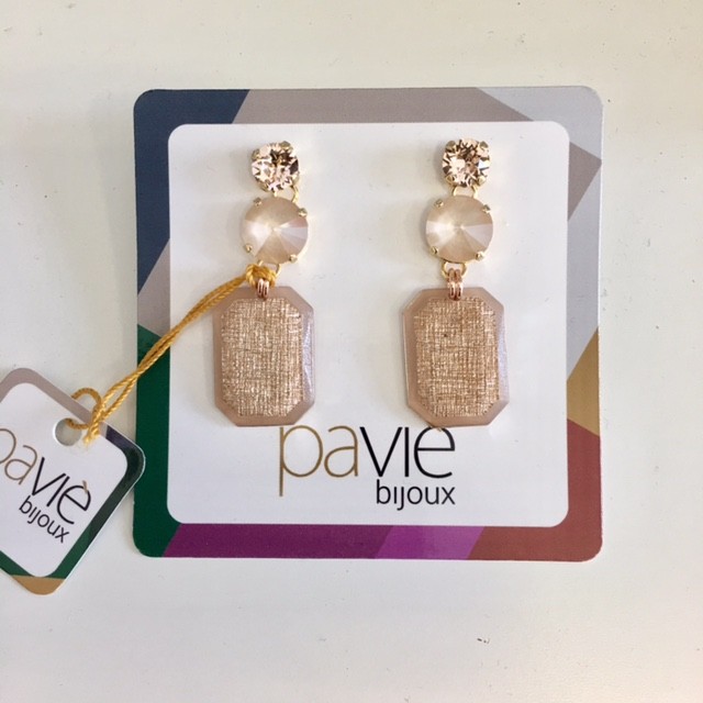 Orecchini pendenti cipria oro rosa rettangolo scratch Paviè Bijoux