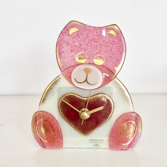 Orologio Orsetto rosa in vetro di Murano