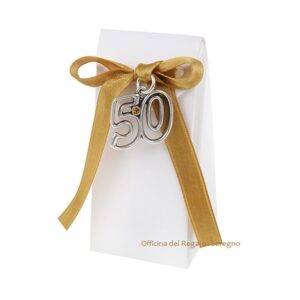 Ciondolo 50° anniversario in metallo argentato con strass