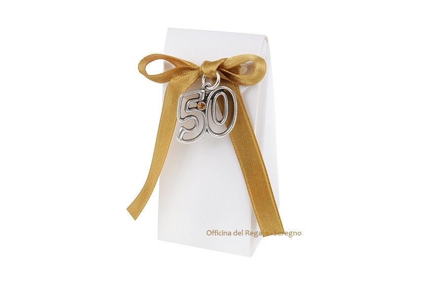 Ciondolo 50° anniversario in metallo argentato con strass