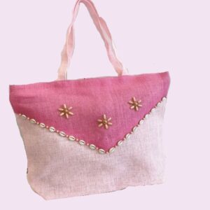 Borsa Spiaggia in iuta bicolore con applicazione conchiglie