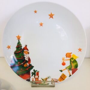 Servizio 6 piattini dolce Decoro Babbo Natale in porcellana