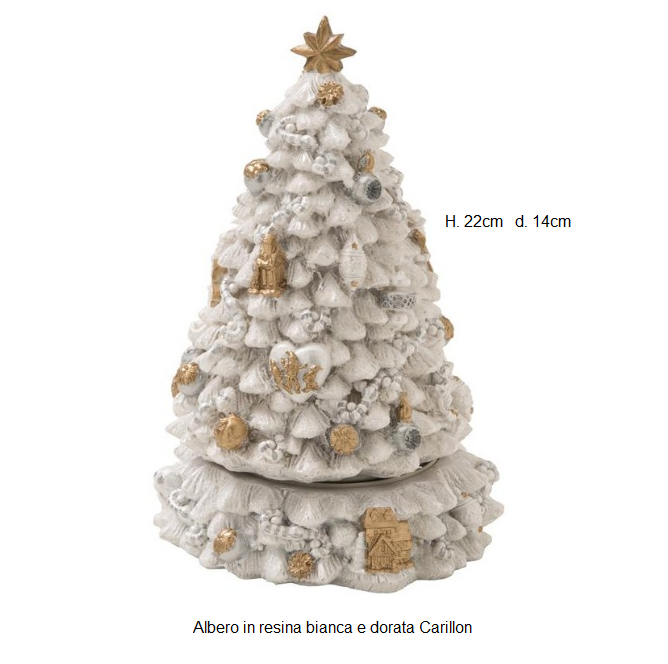 Albero di Natale Carillon e Movimento Bianco e Dorato BRANDANI