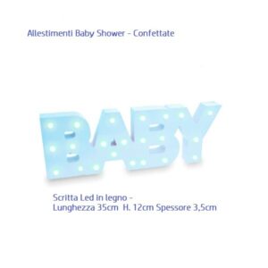 Scritta Baby Azzurro con luci Led per Baby Shower e Battesimi