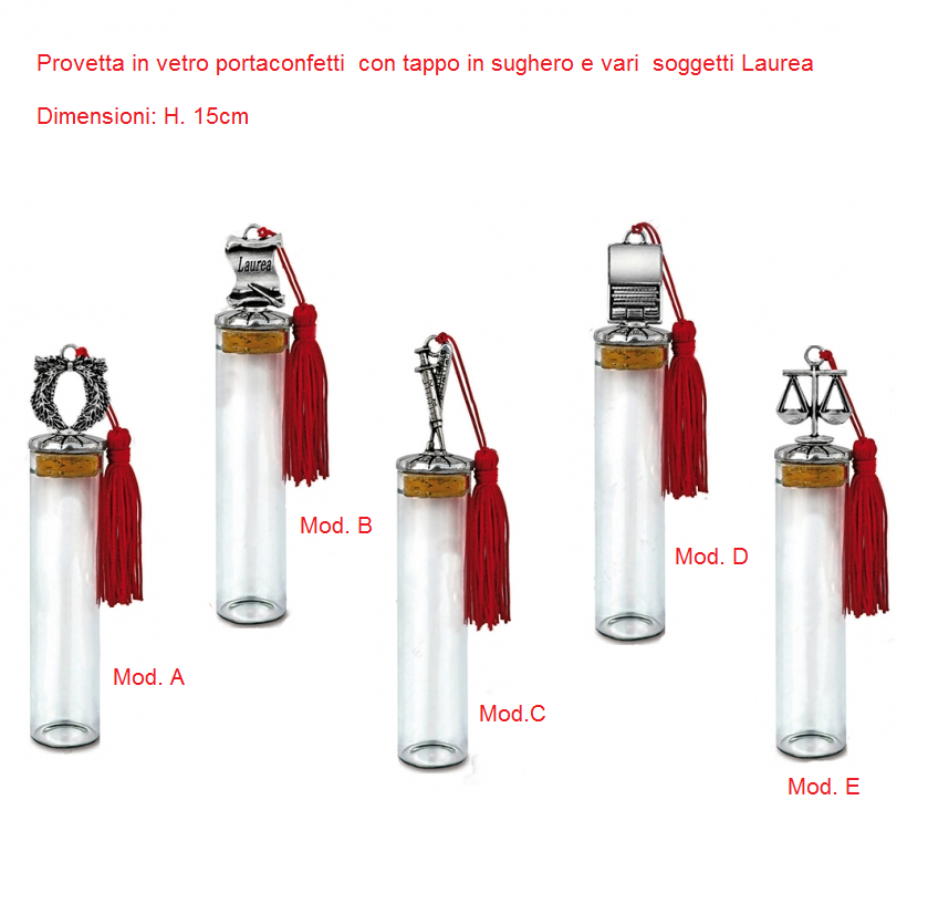 Provetta tubo in vetro con tappo in sughero Bomboniere Laurea