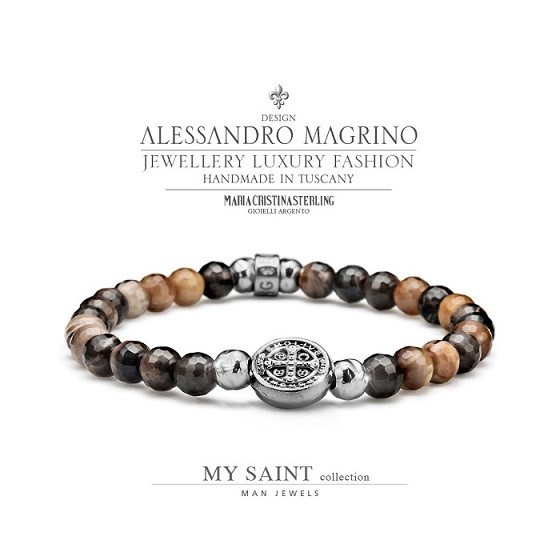 Bracciale elastico argento e agata marrone Maria Cristina Sterling