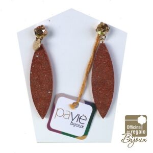 Orecchini pendenti glitter arancione con toppa in strass Pavié Bijoux