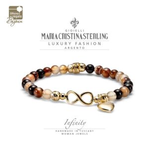 Bracciale Donna Infinity Love Argento dorato e mix pietre marroni