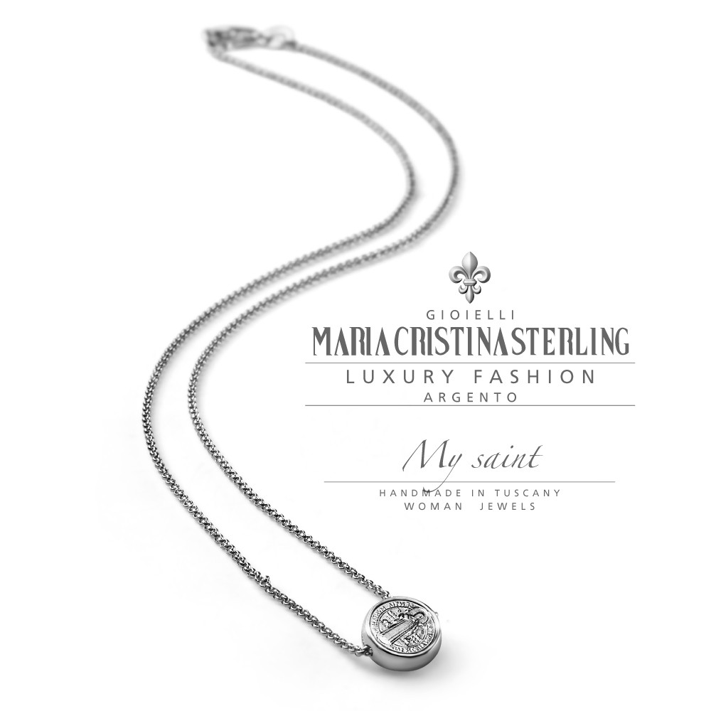 Collana girocollo argento 925‰ con ciondolo San Benedetto