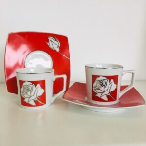 Servizio Tazzine da Caffè 12 Pz in Limoges Bordo Platino Rose Rosse