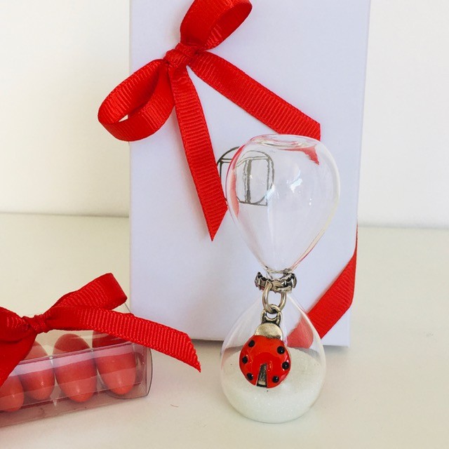 Clessidra con ciondolo smaltato Coccinella Bomboniere Laurea Compleanno
