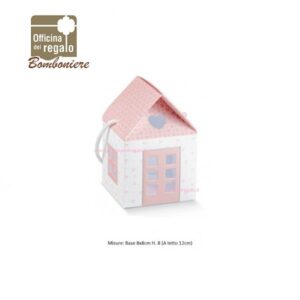 Conf. 10 Pz  Scatola casetta cuore con manico rosa 