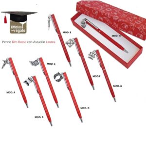 Penna biro rossa Bomboniera Laurea con ciondolo Personalizzabile