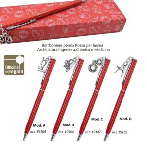 Penna Biro Rossa Bomboniere Laurea Medicina,Architettura,Chimica e Ingegneria