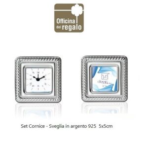 Set orologio sveglia e cornice in argento 925 modello Treccia Italsilver