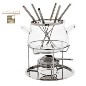 Fonduta in vetro Borosilicato con supporto e 6 forchettine Inox BRANDANI
