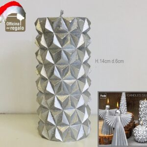 Candela cilindrica argentata silver modello diamantato NATALE