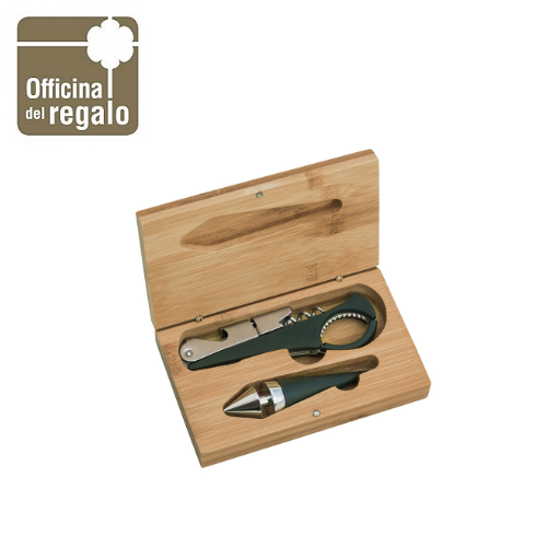 Cavatappi Sommelier con tappo in cofanetto Bamboo