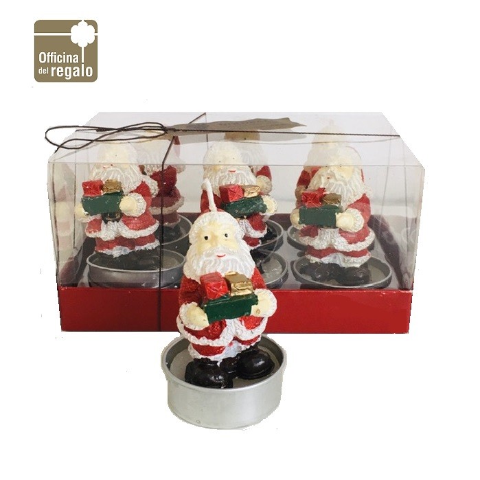 Confezione 6 candele tealight Babbo natale con doni NATALE