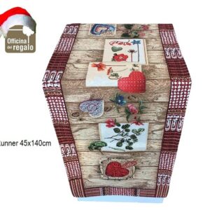 Runner Centrotavola in tessuto Gobelin Decoro Cuori e Legno Natale 