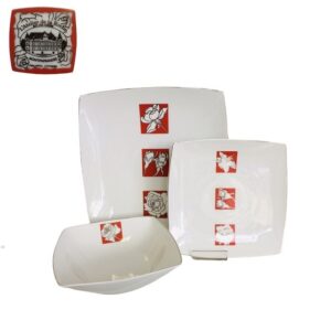 Servizio di Piatti in porcellana Limoge quadrato bordo platino rose rosse