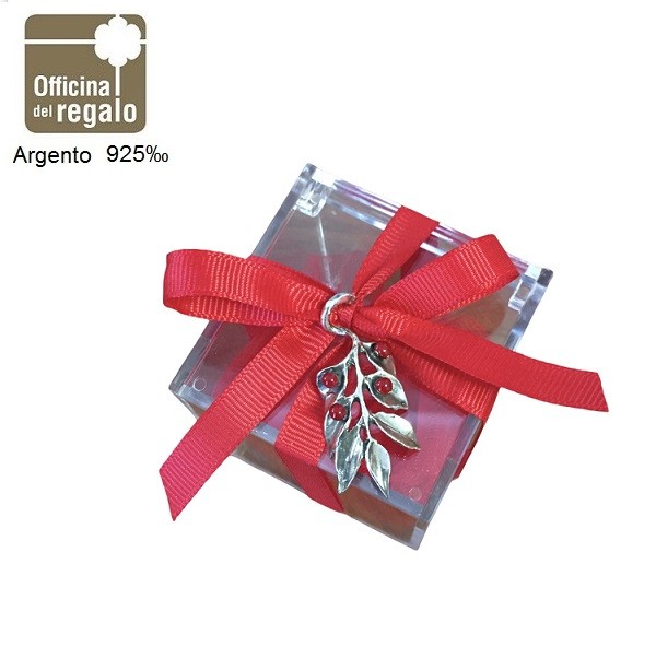 Microfusione Agrifoglio in argento 925‰ smaltato Natale